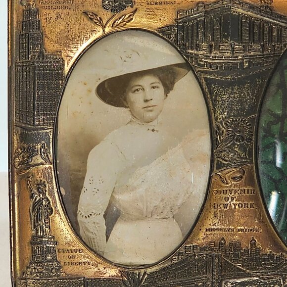 Antique 1910s New York Photo Frame 5x7 metal souviner raised relief Statue Liber - Picture 9 of 15